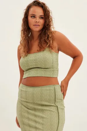 Fold Over Design Green Midi Skirt Side Split Textured Jersey