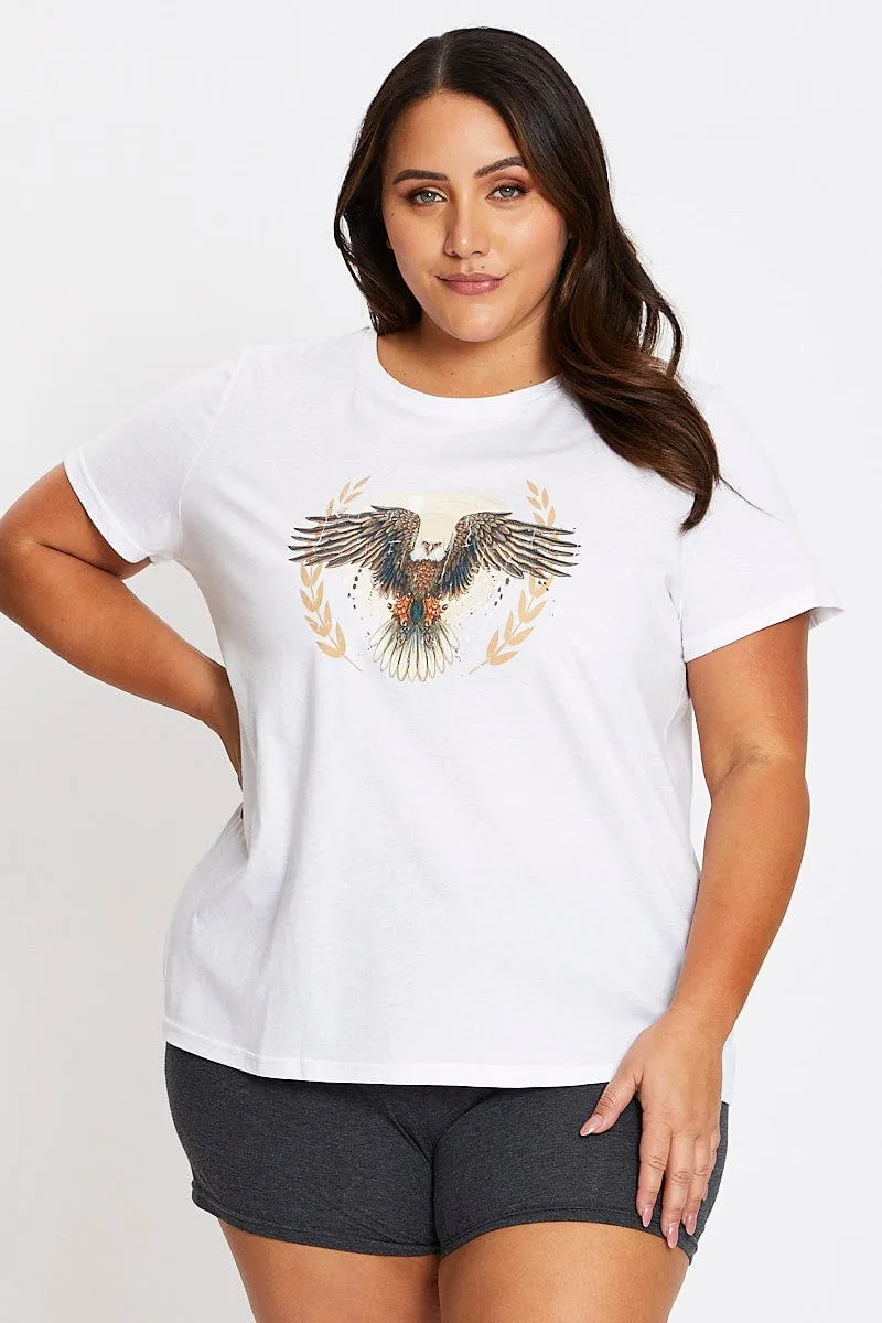 Sporty Look White Short Sleeve Tour T-shirt
