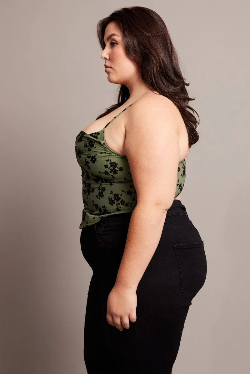 Cozy Cardigan slow life Green Ditsy Cami Top Sleeveless Corset