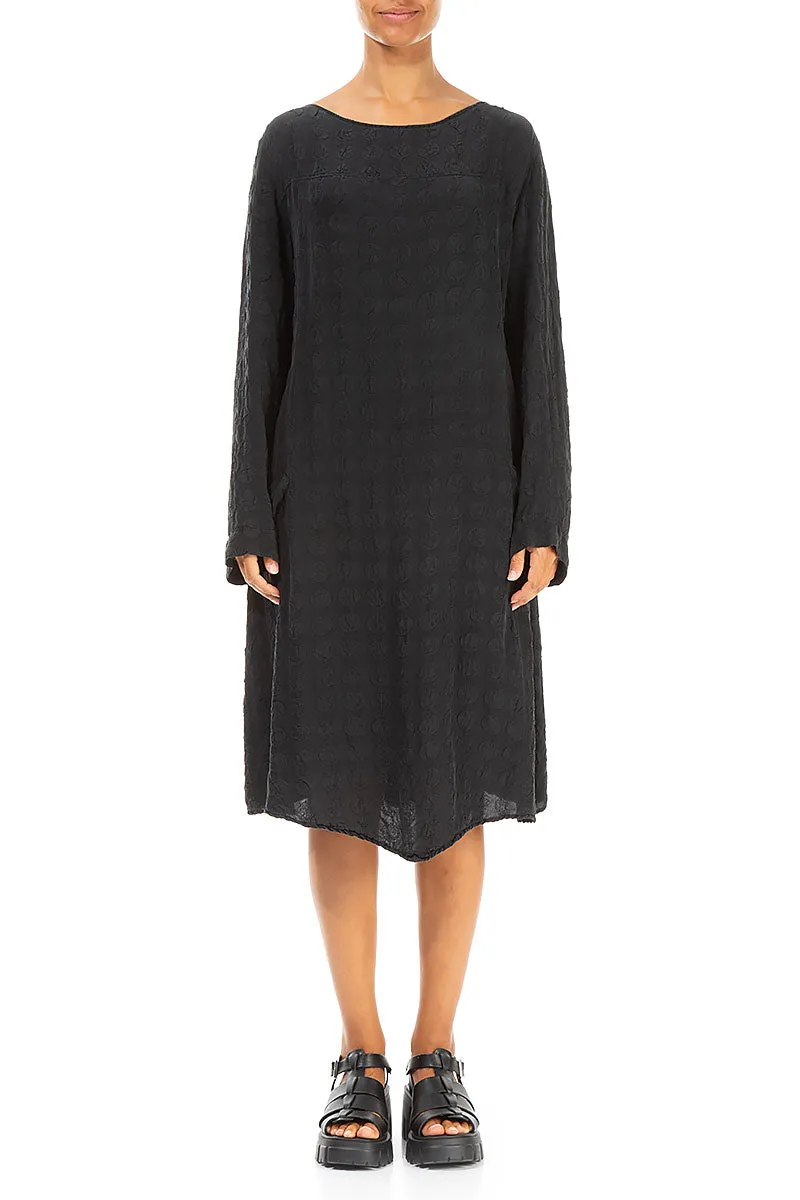 Bold Fashion Cool Frame Side Pockets Bubble Black Silk Tunic Dress