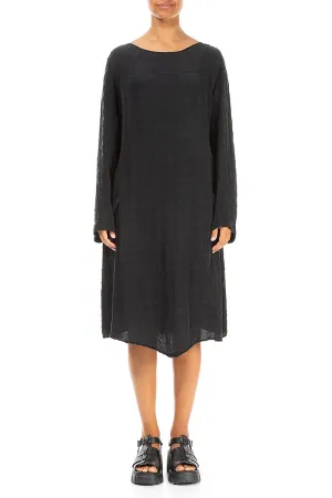 Bold Fashion Cool Frame Side Pockets Bubble Black Silk Tunic Dress