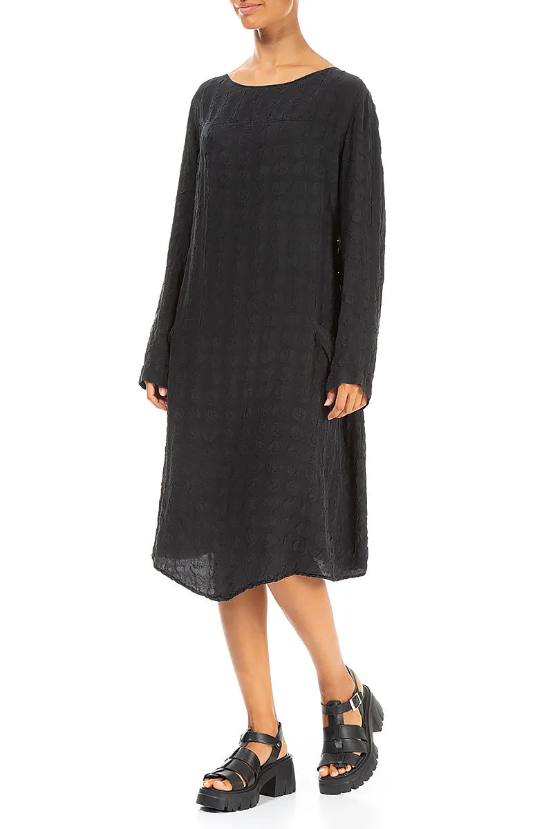 Side Pockets Bubble Black Silk Tunic Dress Fairy Touch