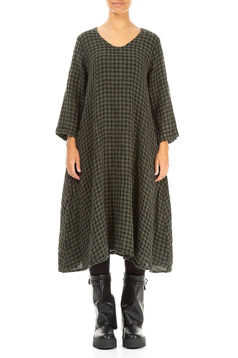 Floaty Forest Mist Check Linen Midi Dress QuickReleaseClosures Breathable Style
