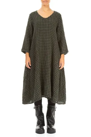 Floaty Forest Mist Check Linen Midi Dress QuickReleaseClosures Breathable Style