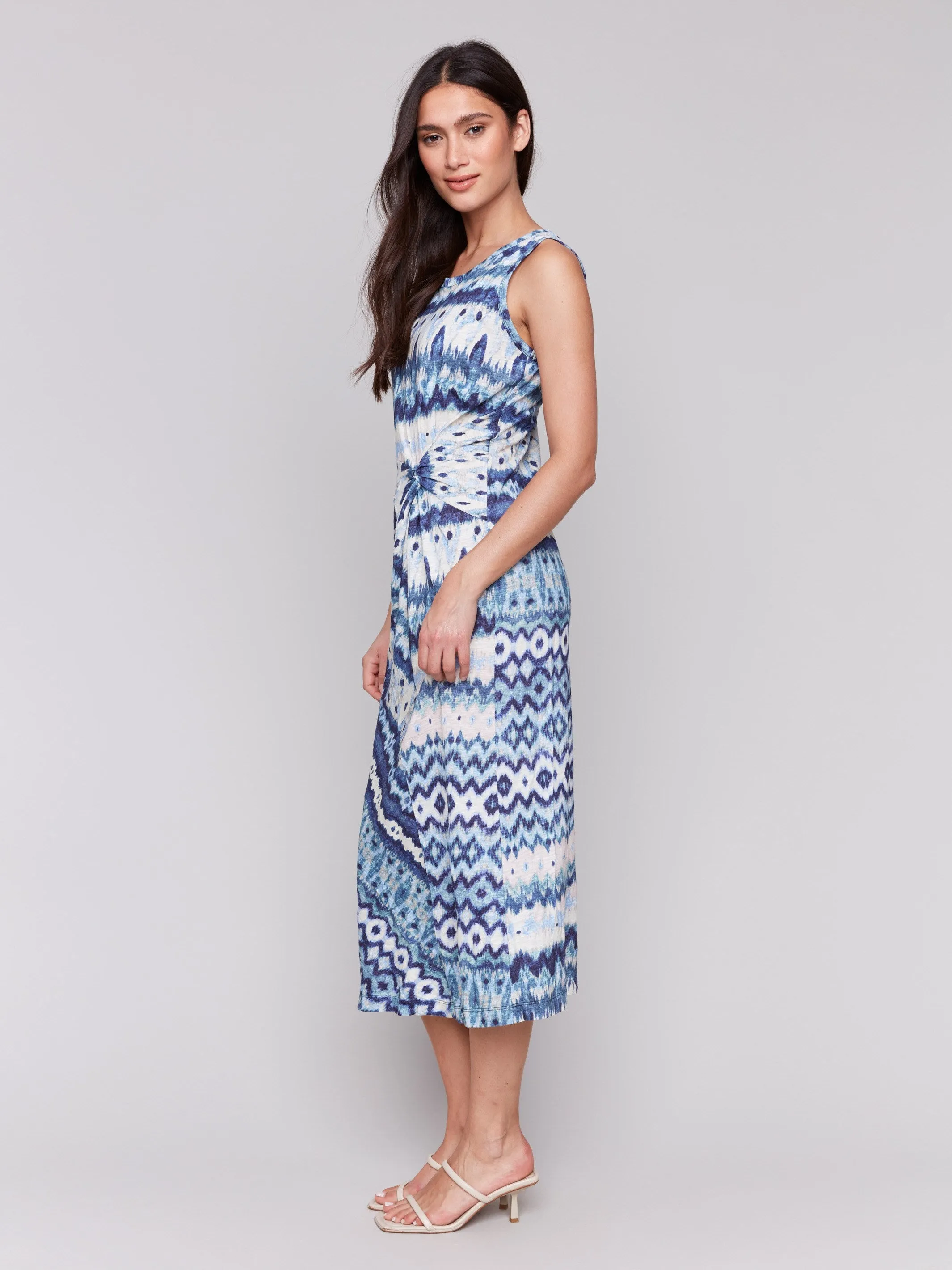 Sleeveless Cotton Dress with Faux Knot Detail - Lake Tahoe lightweight pants