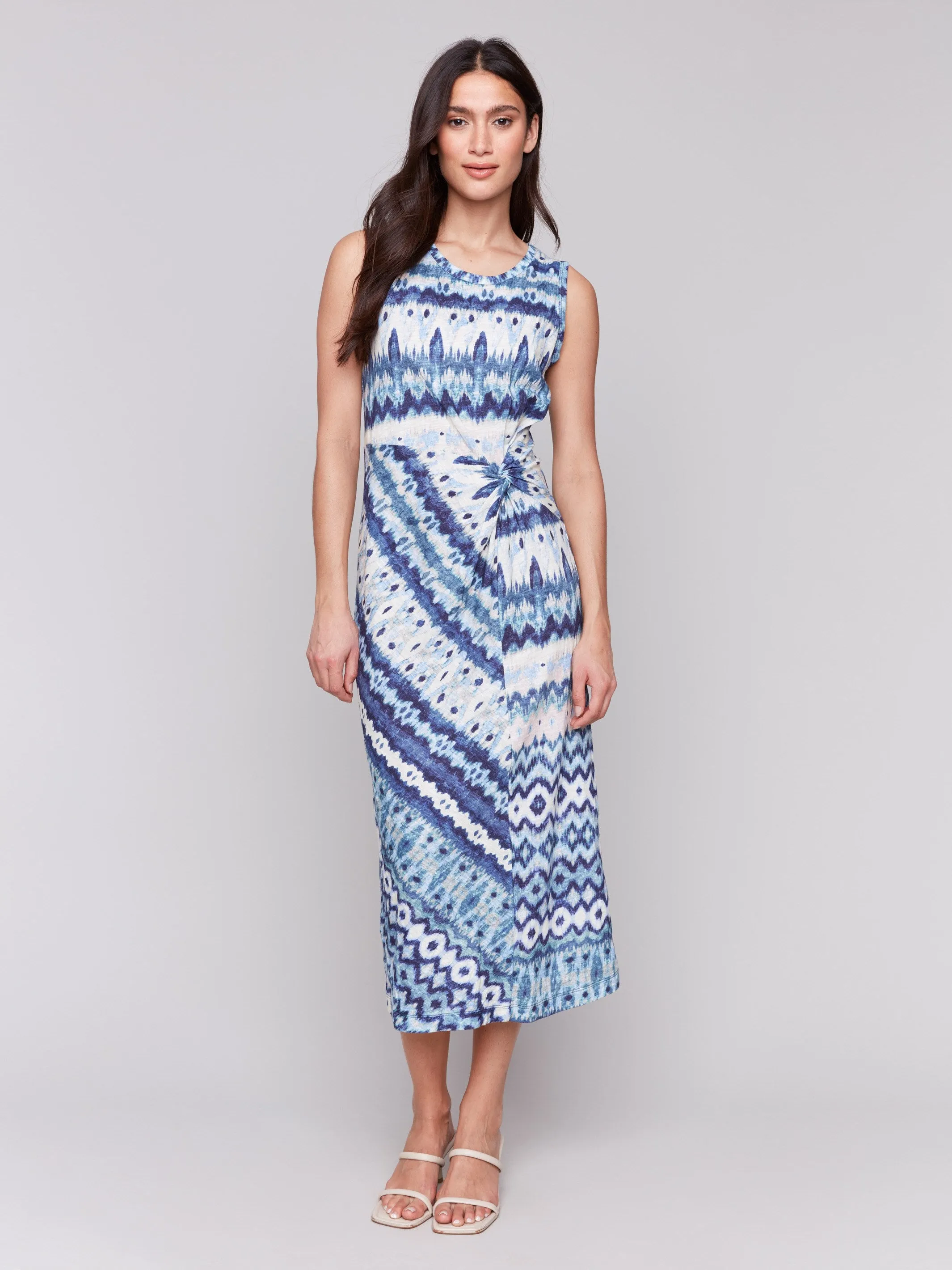 Sleeveless Cotton Dress with Faux Knot Detail - Lake Tahoe UltraSoft Texture