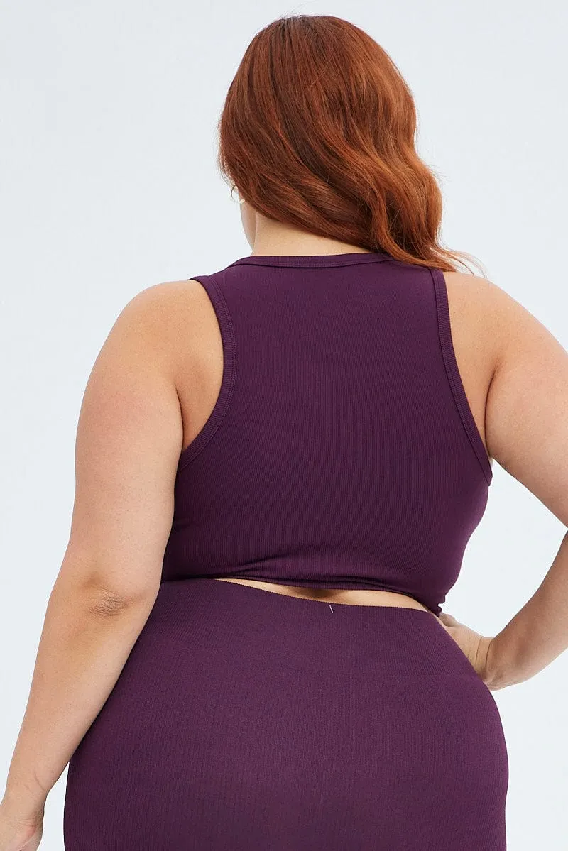 Soft Pants Purple Crop Tank Top Seamless Activewear