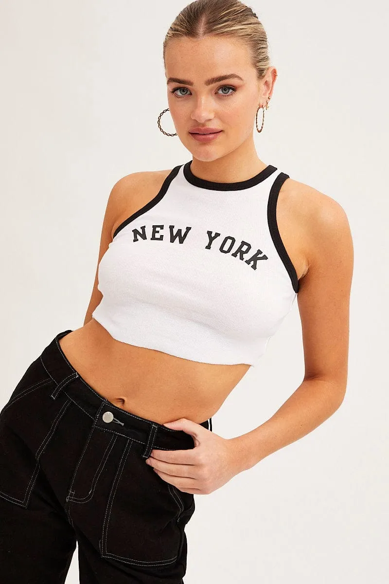 Fashion Layers PressureRelief Seams White Tank Top Round Neck Contrast Bind New York Rib