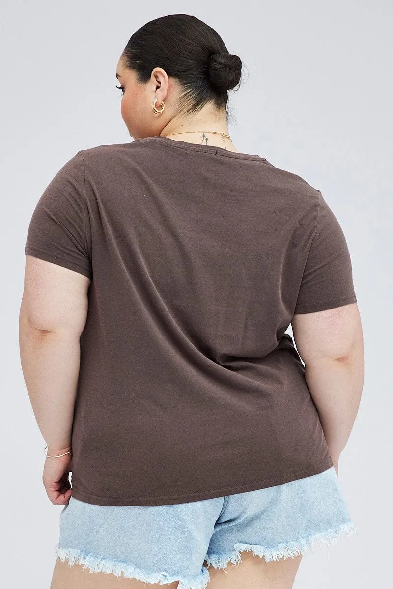 Brown Graphic T-shirt Short Sleeve Crew Neck Casual All-Day Animal print wildness