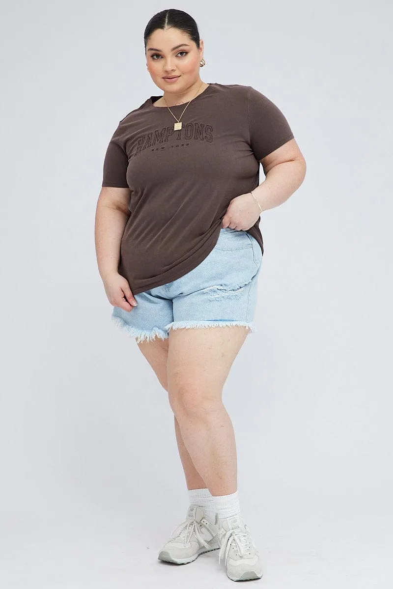 Brown Graphic T-shirt Short Sleeve Crew Neck Hypoallergenic Fibers Eco friendly materials