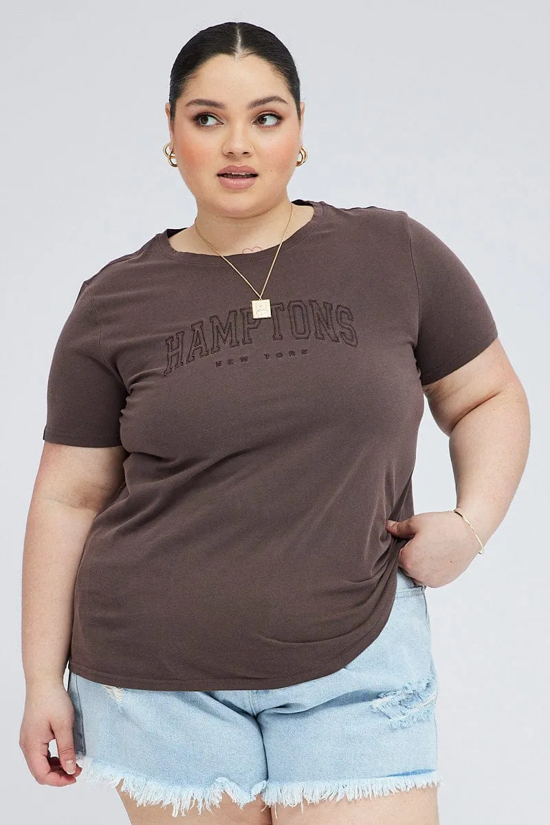 Brown Graphic T-shirt Short Sleeve Crew Neck Durable Collar Construction Unisex versatility