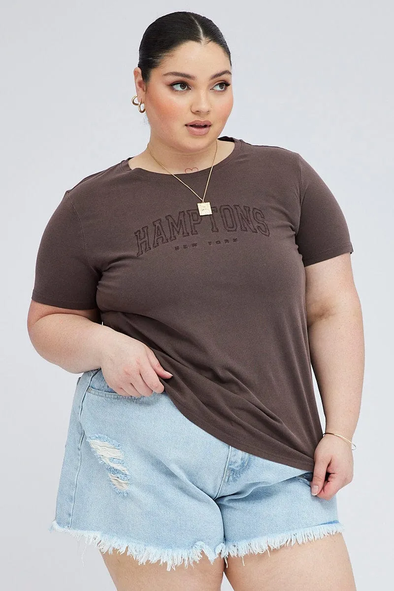 Brown Graphic T-shirt Short Sleeve Crew Neck Trendy Comfort Fit