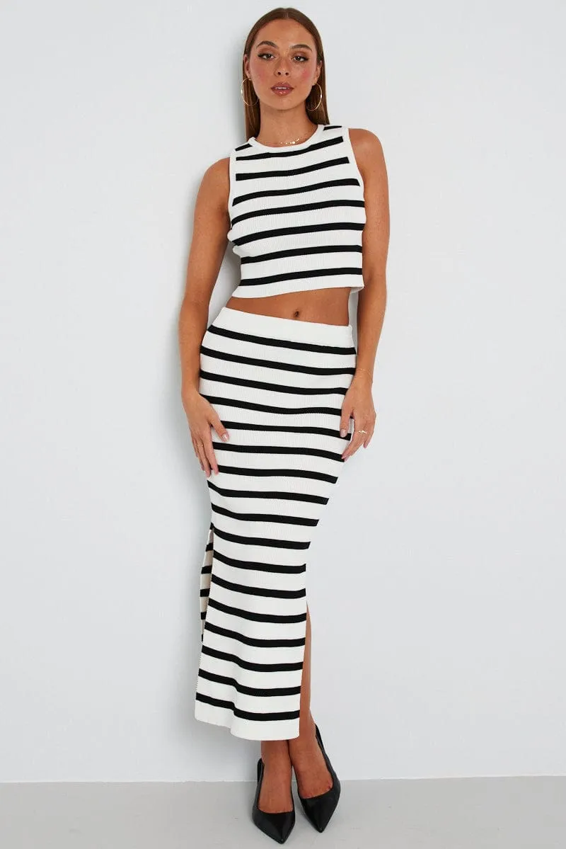 Car Cool Black Stripe Knit Tank Top Crew Neck