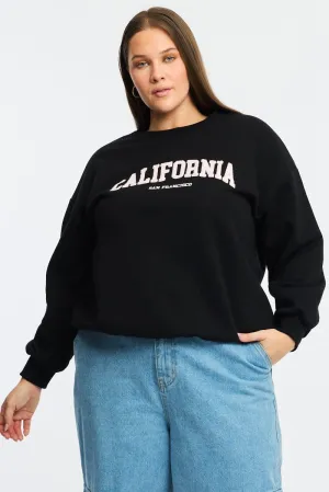 Soft Touch Fabric Black Sweatshirt Long Sleeve Crew Neck