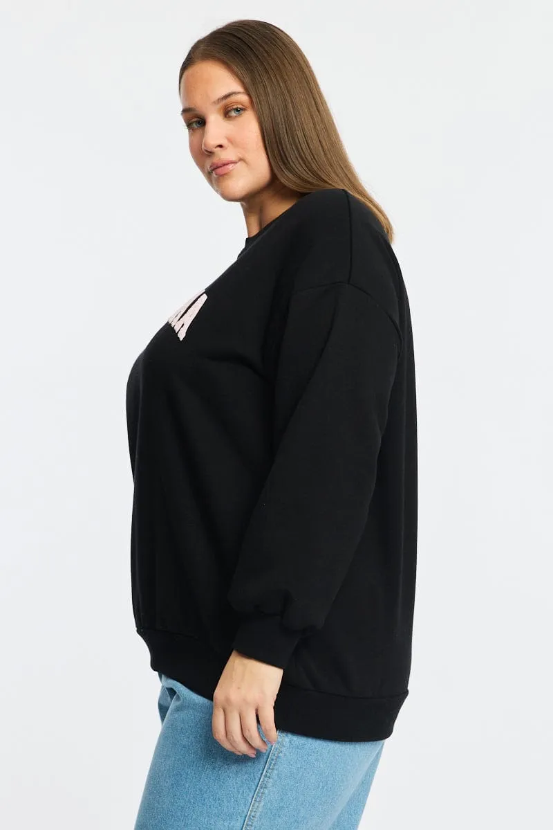 Floral Print UV Protection Black Sweatshirt Long Sleeve Crew Neck
