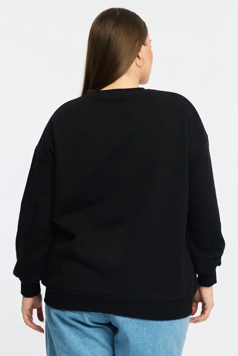 pearl accents product beach relaxation vibe Black Sweatshirt Long Sleeve Crew Neck
