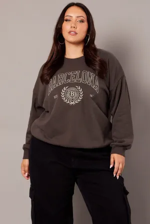 Grey Oversized Sweater Long Sleeve Crew Neck dry cleanable Relaxed Fashion
