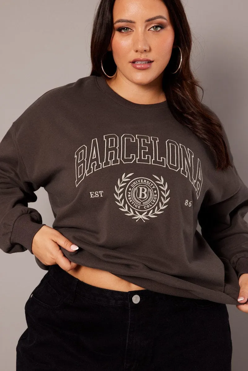 Grey Oversized Sweater Long Sleeve Crew Neck product twill durability