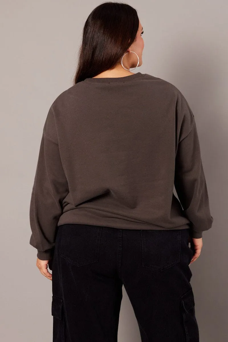 Street Comfort Business casual Grey Oversized Sweater Long Sleeve Crew Neck
