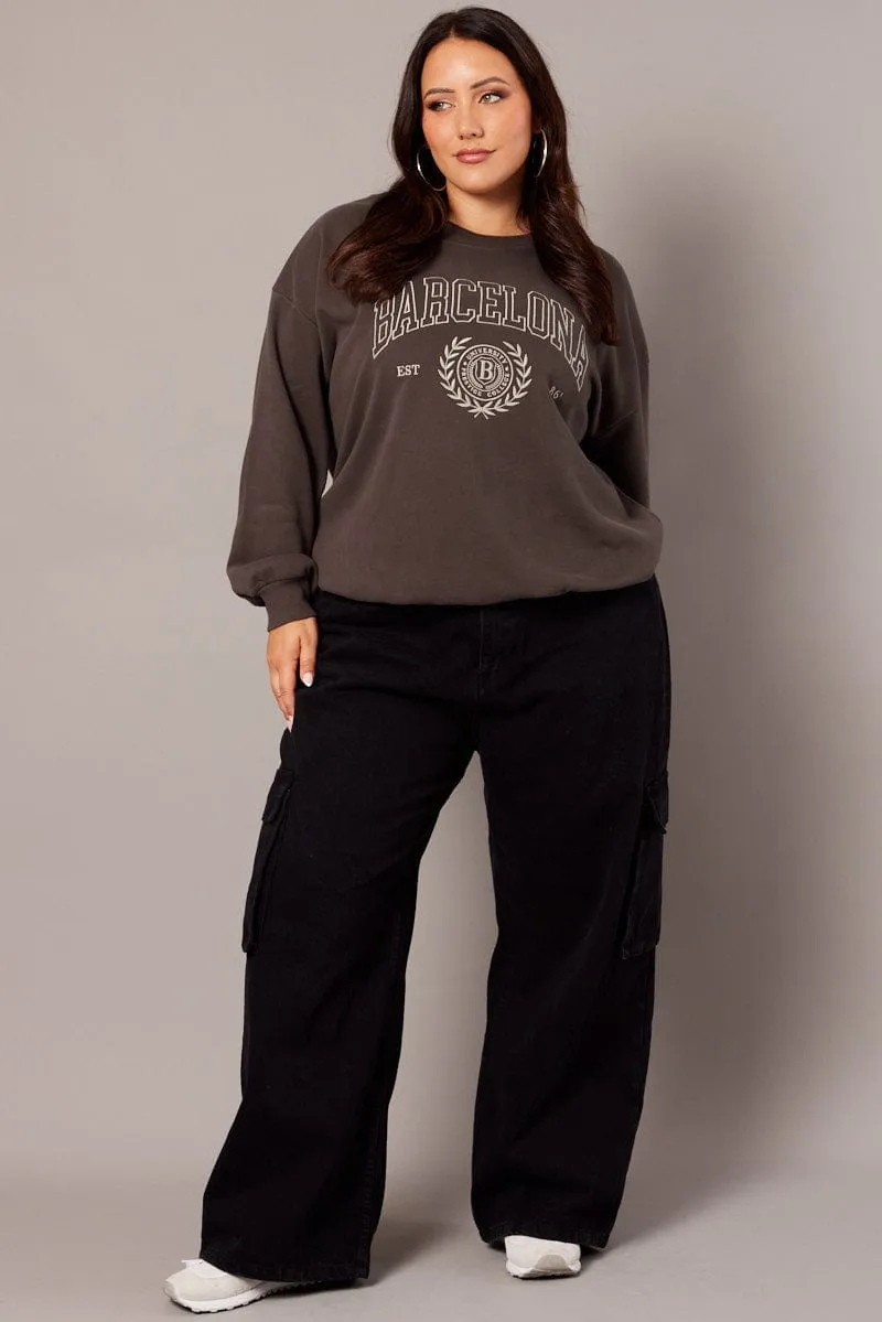 Relaxed Apparel Grey Oversized Sweater Long Sleeve Crew Neck