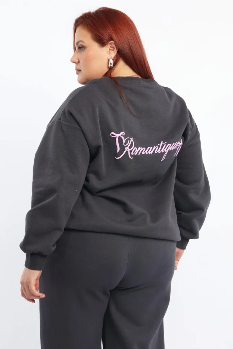 Grey Sweatshirt Long Sleeve Crew Neck Fresh Sporty