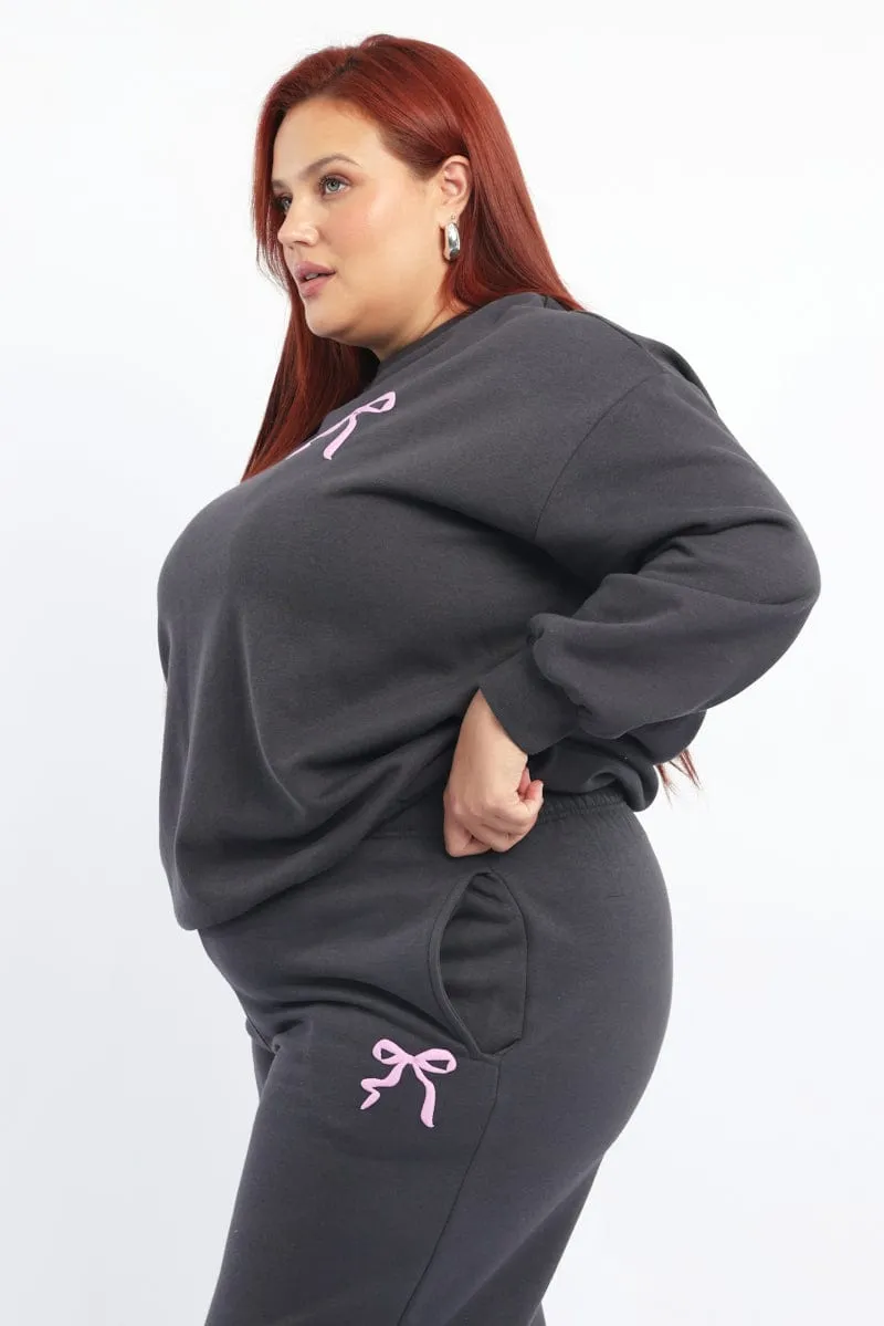 Grey Sweatshirt Long Sleeve Crew Neck Essential Active