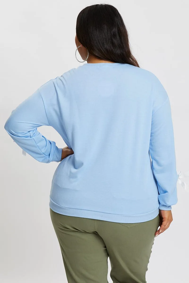 Warm and Cozy camping suitable Blue Tie Sleeve Sweater