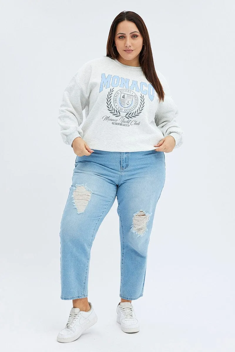 Casual Fashion Grey Graphic Sweatshirt Long Sleeve