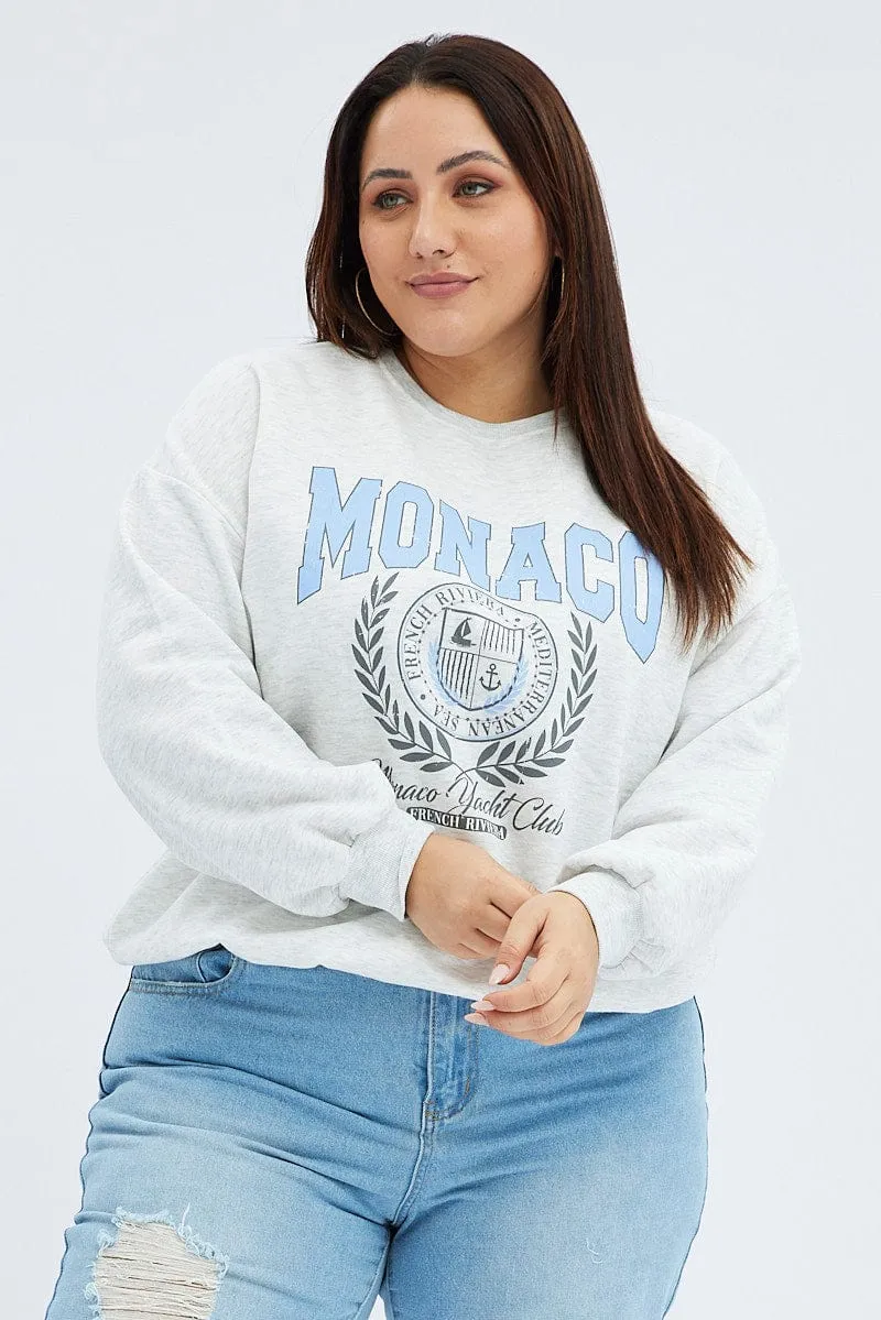 Unisex Appeal Winter Comfort Grey Graphic Sweatshirt Long Sleeve
