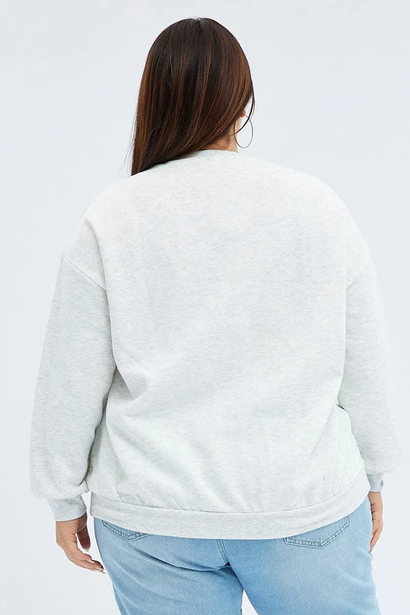 Grey Graphic Sweatshirt Long Sleeve Weekend Comfort Machine washable