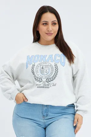 Grey Graphic Sweatshirt Long Sleeve Classic Relaxed Fashion Top