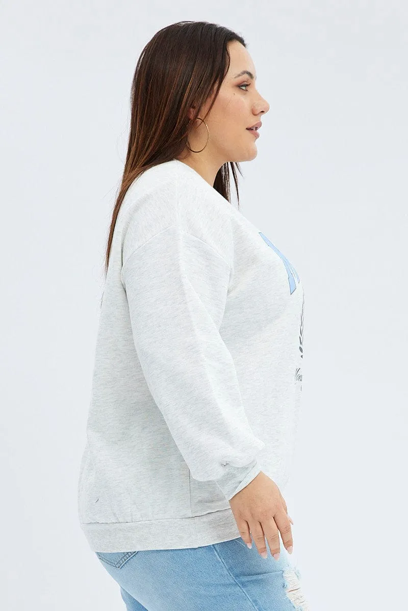 product weekend wear comfort Grey Graphic Sweatshirt Long Sleeve