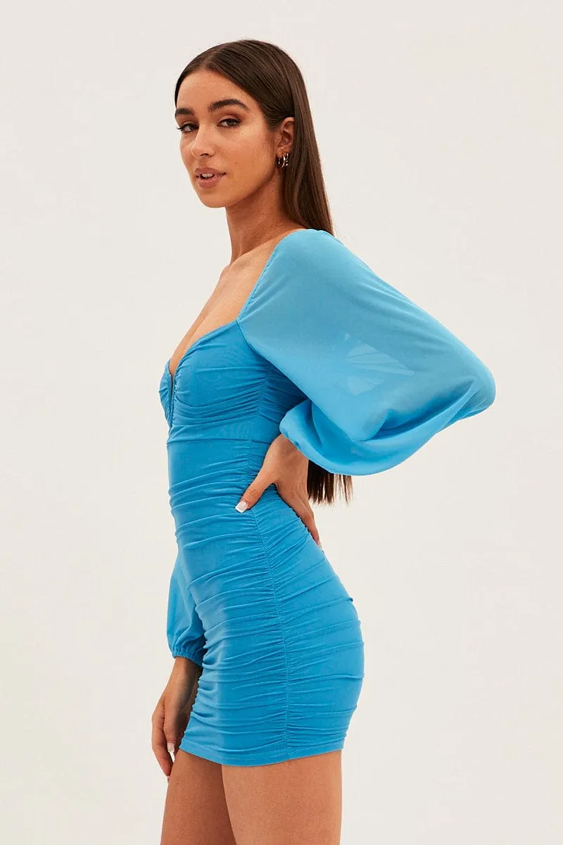 Bold vibrant dress Weekend Fun Blue Long Sleeve Bodycon Mini Dress