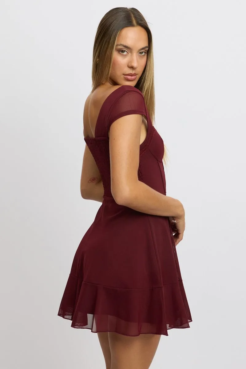 Red Fit And Flare Dress Mini Mesh City Chic Breathable Lining