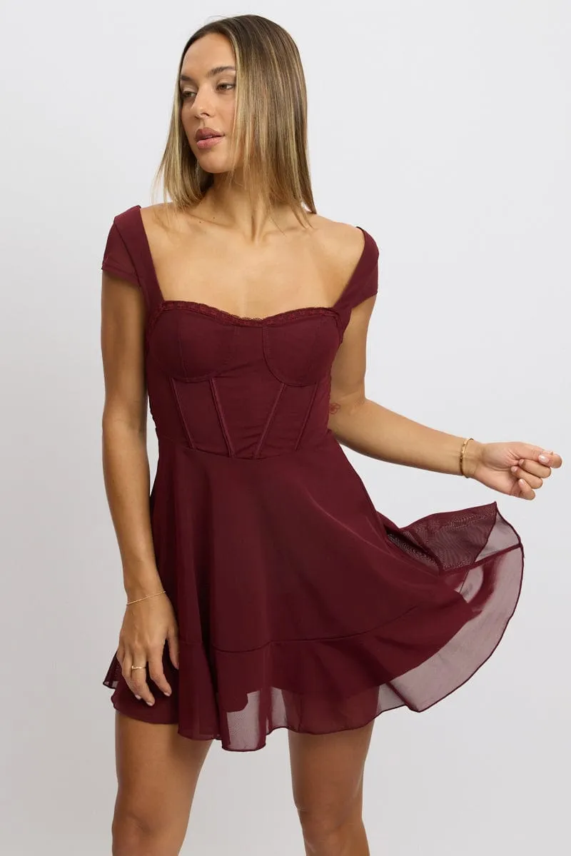 Red Fit And Flare Dress Mini Mesh Keyhole Neckline Style Star Glow