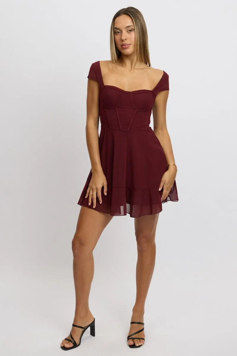 Red Fit And Flare Dress Mini Mesh Cozy Fit