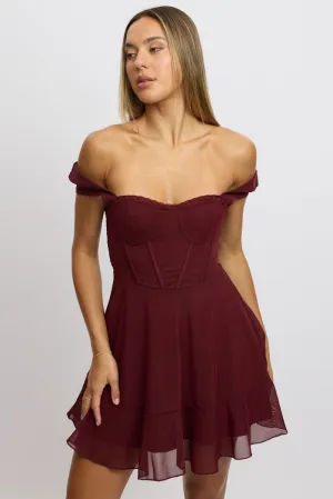 Convertible Straps Red Fit And Flare Dress Mini Mesh