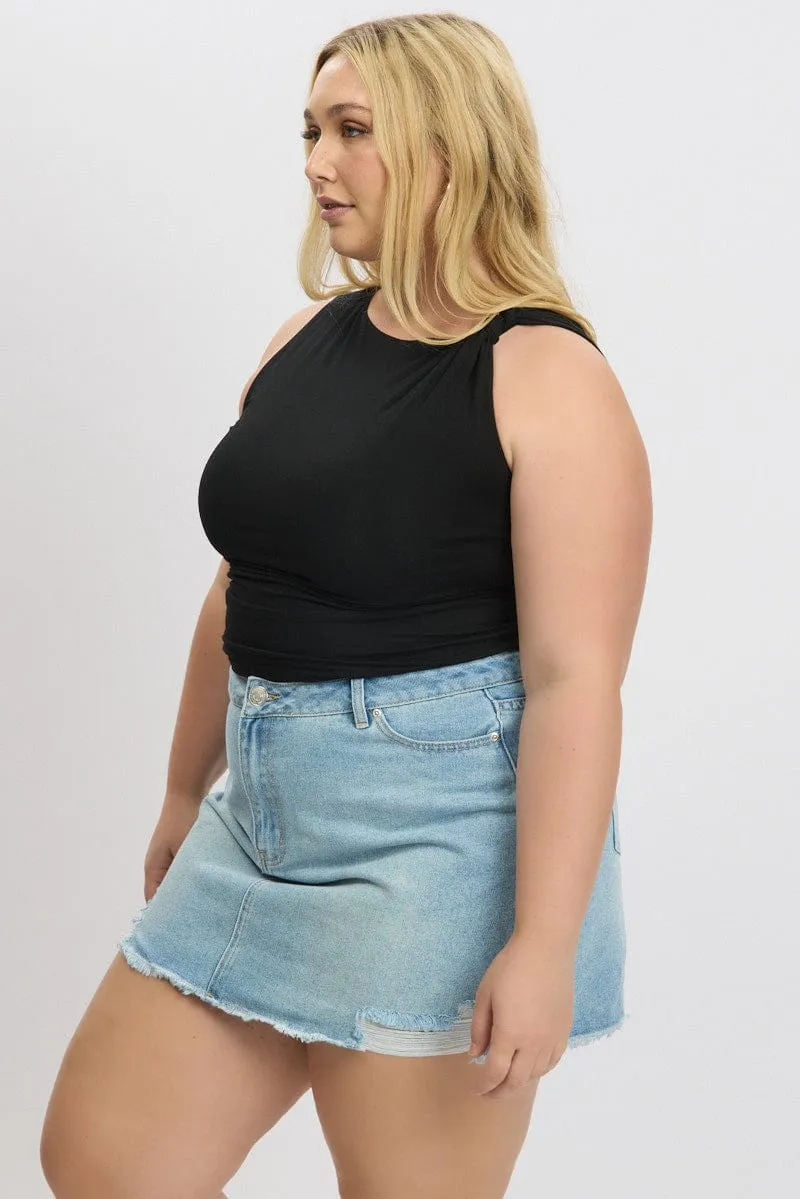 Black Sleeveless knotted Shoulder Top MultiPocket Design Light Core