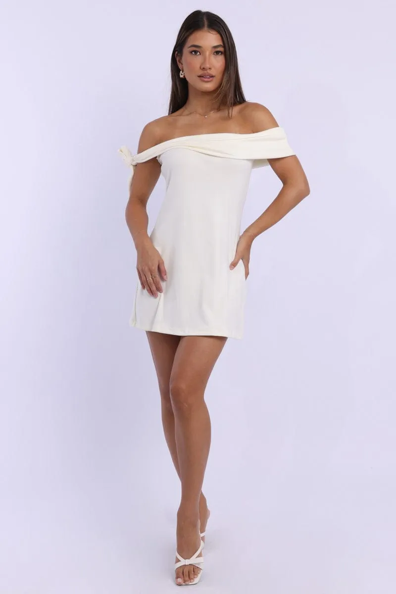 Urban Soft Yellow Off the Shoulder Mini Dress