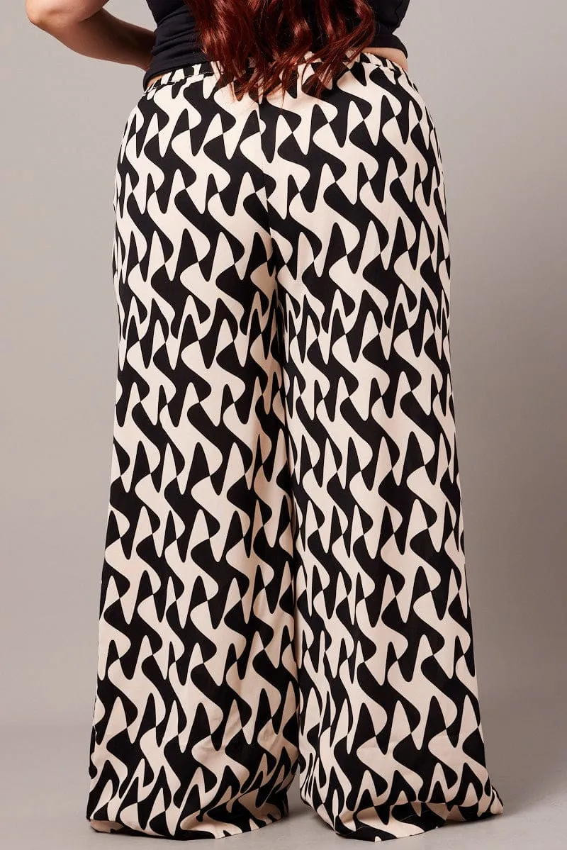 Black Abstract Wide Leg Pants High Rise Dynamic Fit Softened Hem