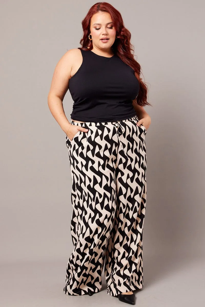 TailoredSilhouette Static free Black Abstract Wide Leg Pants High Rise