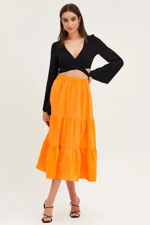 Adjustable Fastening Stylist Pick Orange Midi Skirt High Rise