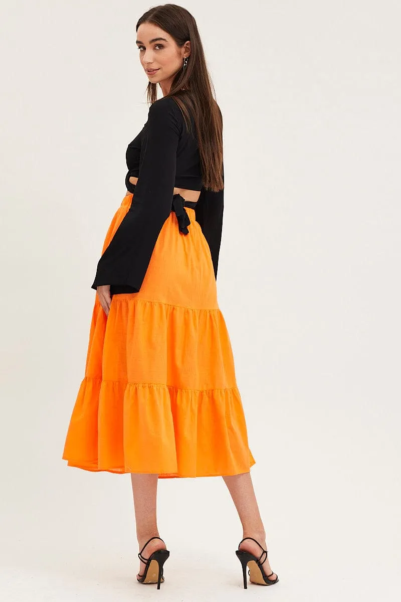 Orange Midi Skirt High Rise Stylish Vibe Thermal Regulating