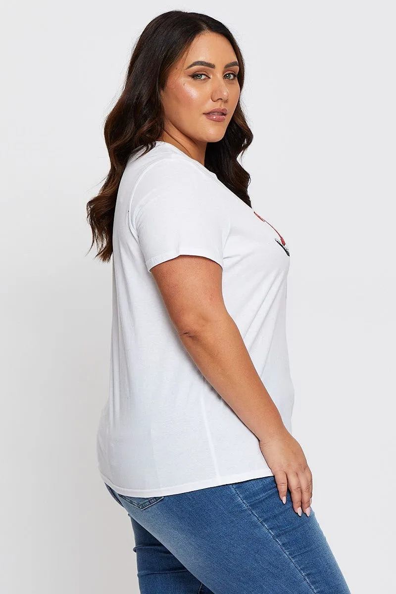 White Graphic T-shirt Crew Neck Short Sleeve Bohemian style Low Impact Processing