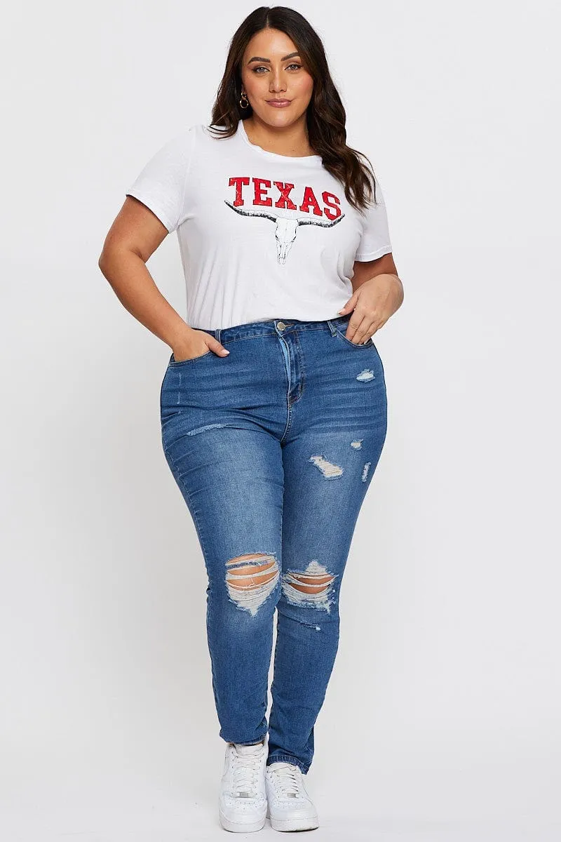 Daily Style Trend Ultra Soft Blend White Graphic T-shirt Crew Neck Short Sleeve