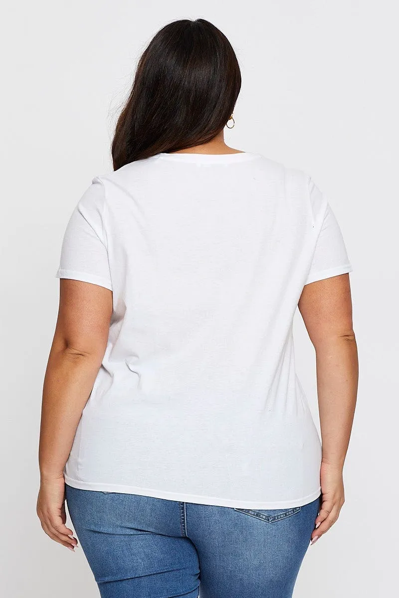 Trendy Comfort Fit White Graphic T-shirt Crew Neck Short Sleeve
