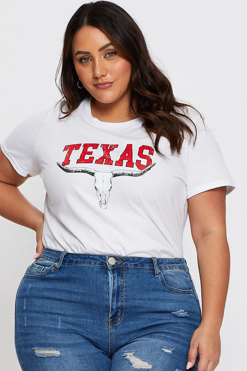 White Graphic T-shirt Crew Neck Short Sleeve Quality Layer Essential Look