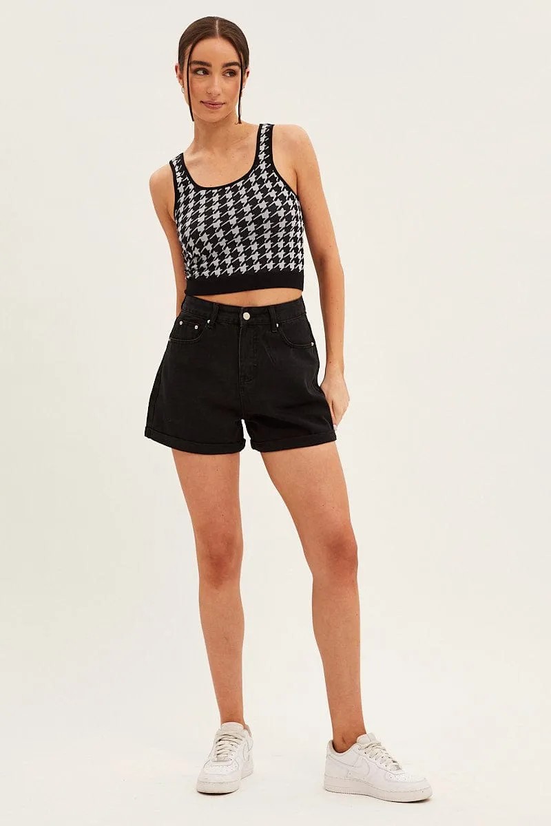 Check Tank Crop Top Seamless Stretchable Waistband Garden Ease