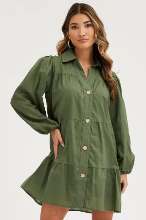 Green Tiered Dress Long Sleeve Mini QuickReleaseFastener