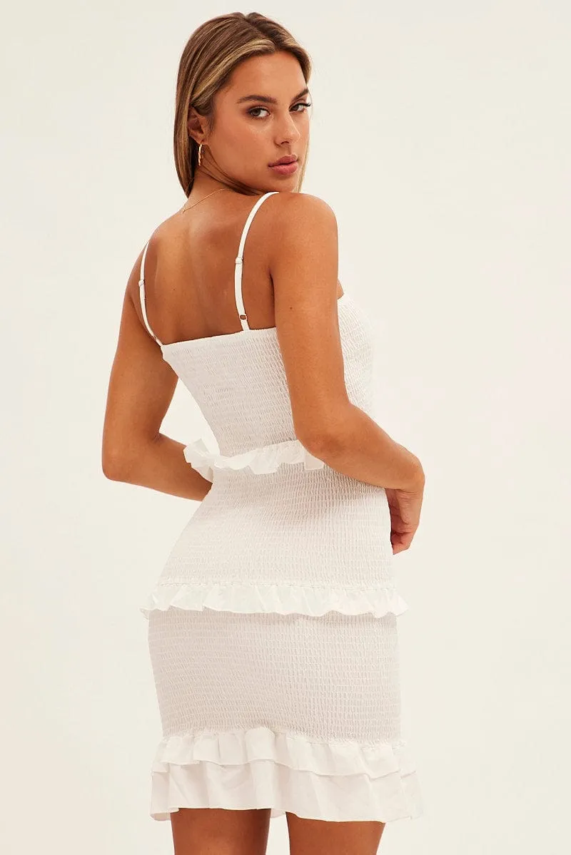 White Shirred Bodycon Dress 4Way Stretch Design Soul